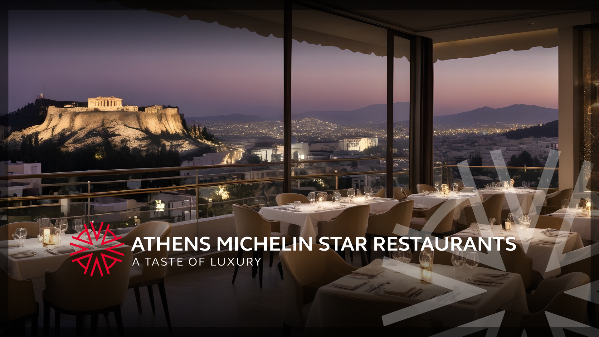 A view from the dining room of one of Athens Michelin Star restaurants with the Acropolis in the background