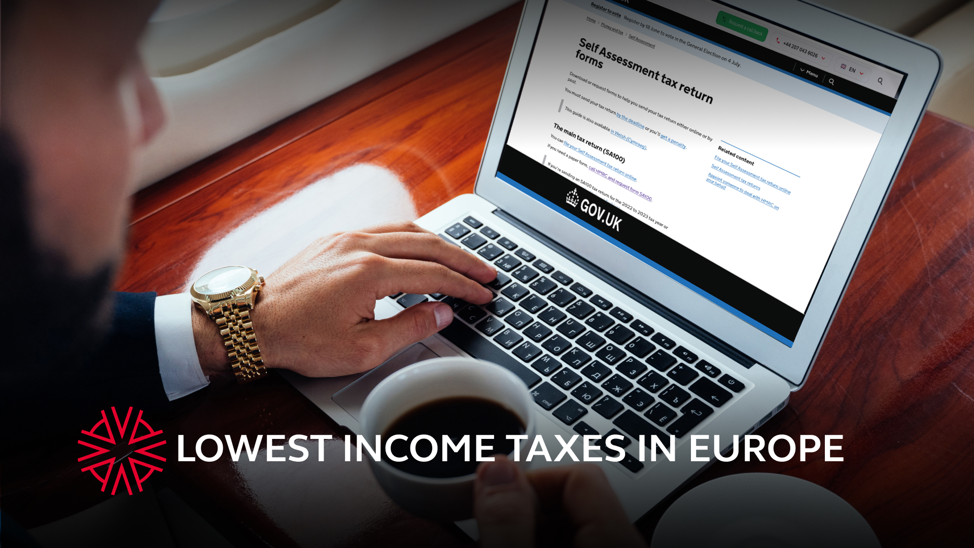 a laptop screen showing some of the lowest income taxes in Europe